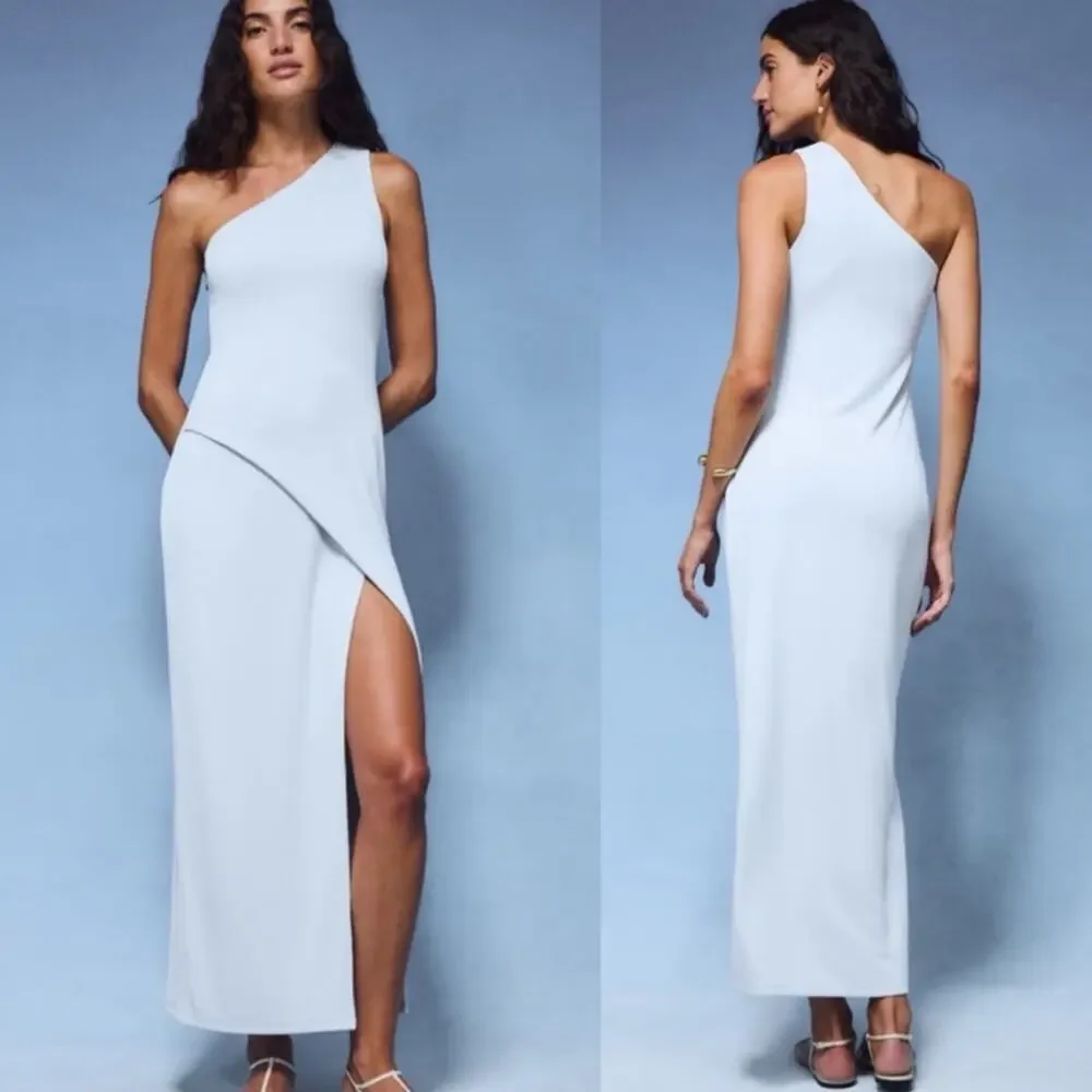 NWT Abercrombie & Fitch form to flatter one shoulder ribbed maxi dress white M
